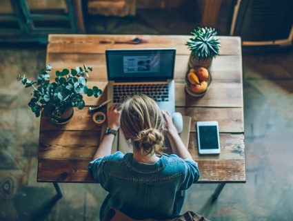 Freelancer performing remote work from home with laptop connectivity, AI generated