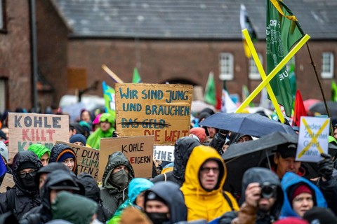 Demonstration against the demolition of the lignite village of Lützerath, from the village of