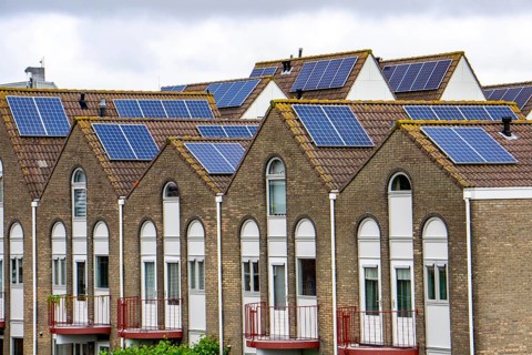 Solar modules on roofs, on pitched roofs of residential buildings, Vlissingen, Netherlands