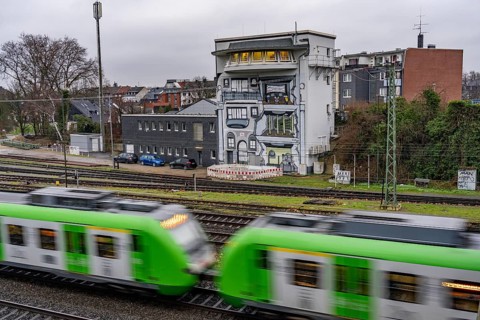 The Deutsche Bahn AG signal box in Mülheim-Styrum, controls train traffic on one of the busiest