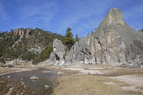 Rocky landscape near Lake Arareco and the town Creel, Sierra Madre Occidental, province of