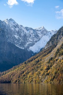 Königssee with Watzmann massif, autumnal mountain landscape, Berchtesgaden National Park,