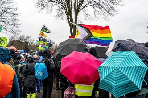 Demonstration against the demolition of the lignite village of Lützerath, from the village of