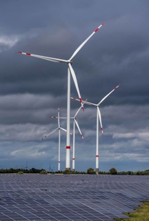 Solar park and wind farm near Morschheim, part of the municipality of Kirchheimbolanden,