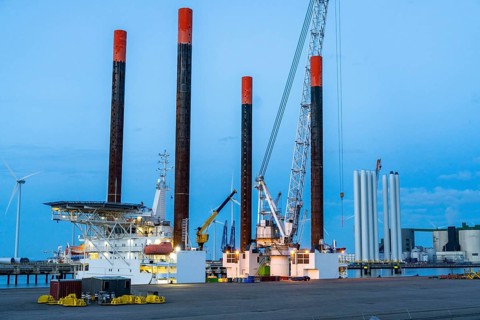 Buss-Terminal Eemshaven, logistics hub for the offshore wind farm industry, from here new wind