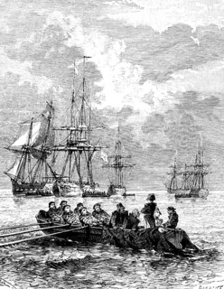 Landing of Napoleon in the Gulf of Juan, secret return from Elba, three-master, rowing boat, rower,