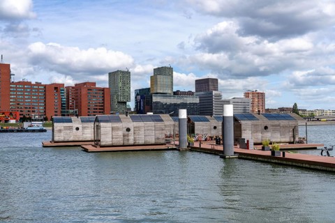 Floating hotel rooms, Wikkelboat in the Rijnhaven, the Rijnhaven, a 28-hectare harbour basin, has