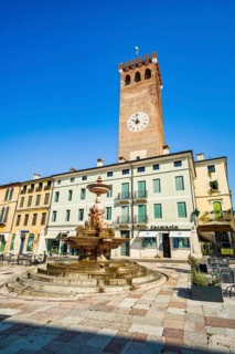 Torre Civica and Fontana Bonaguro, Piazza Garibaldi, Bassano del Grappa, Veneto, Italy, Europe