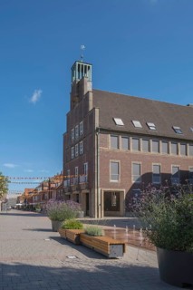 Pedestrian zone and old town hall, Ahaus, Münsterland, North Rhine-Westphalia, Germany, Europe