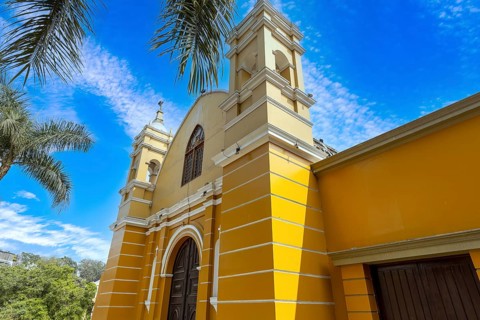 Peru. Lima, colorful streets near Bridge of Sighs, Puente de los Suspiros historic district