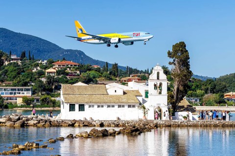 A TUI Boeing 737 MAX 8 aircraft with the registration D-AMAH at Corfu Airport, Greece, Europe
