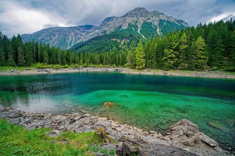 Obernberger See, mountain lake, landscape of the Stubai Alps, weather mood, cloud mood, Obernberg