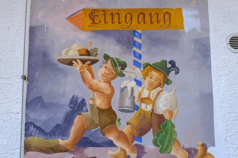 Painting at Gasthaus Pflegersee, Kramerplateauweg, Garmisch-Partenkirchen, Werdenfelser Land, Upper