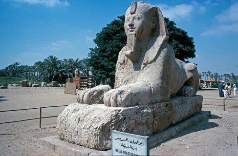 Alabaster sphinx, Memphis, Cairo, Egypt, September 1989, vintage, retro, old, historic, Africa