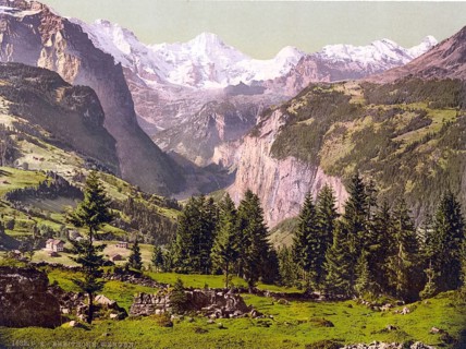 Breithorn from Wengen, Bernese Oberland, Switzerland, Historic, digitally restored reproduction
