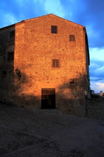 Late evening sunshine on historic monastery building medieval town of Trujillo, Caceres province,