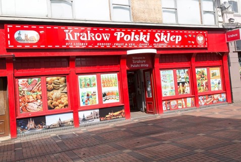 Polish shop, Krakow Polski Sklep, town centre of Swindon, Wiltshire, England, UK