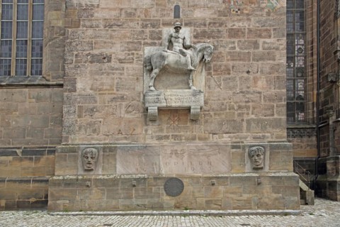 War memorial with equestrian figure at St John's Church, sculpture, stone, Ansbach, Middle