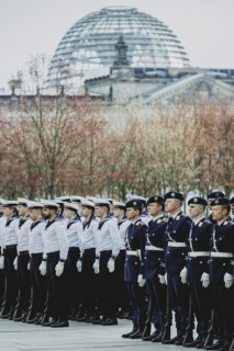 Navy and Air Force soldiers of the guard battalion, photographed during a reception with military