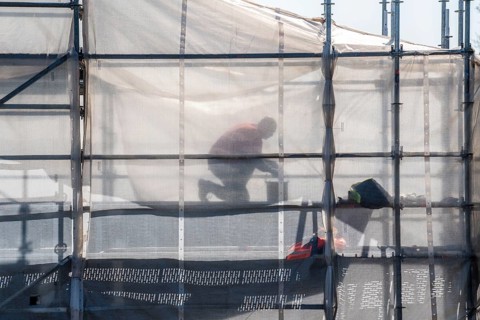 Construction site, scaffolding, work on scaffolding, bridge piers Germany