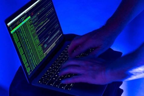 Symbolic image cyber attack, computer crime, cybercrime, computer hackers attack a network,