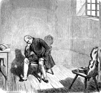 After his escape, the crown prince in prison in Küstrin, room, chairs, table, barred window,