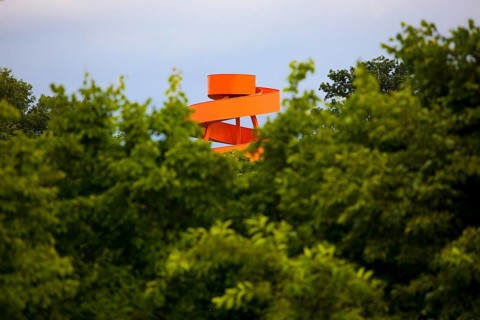 Stairway to nowhere, slag heap sign and viewpoint on the Kissinger Höhe, Hamm, Ruhr area, North