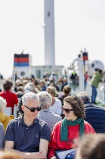 Tourists on the ferry Münsterland operated by shipping company AG Ems, crossing from the mainland