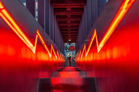 Zeche Zollverein, rainy day, ride on the escalator of the Ruhr Museum, in the coal washing plant,