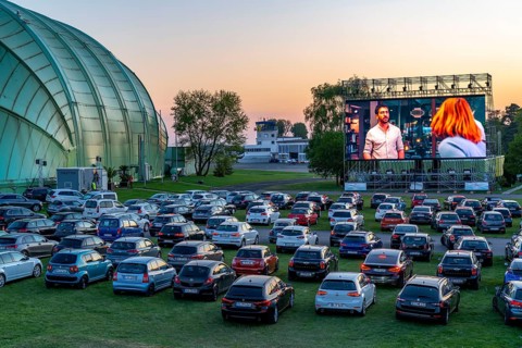 Drive-in cinema at Essen/Mülheim Airport Motor Movies, temporary film screening, at the WDL airship