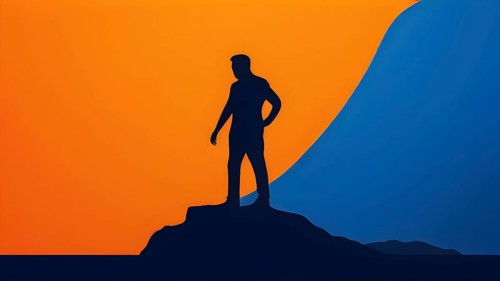 Minimalist rendering showcasing a lone man as symbol for human resilience, AI generated