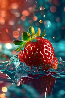 AI generated surreal food art blending a glistening strawberry with dragon scales texture