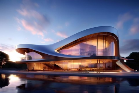 KI generated architectural structure melding computer aided design illustrations with genuine