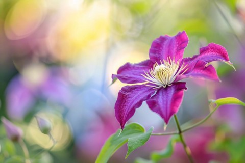 Close up of beautiful purple Clematis flower. KI generiert, generiert, AI generated