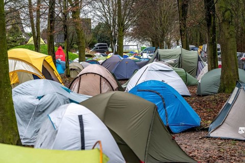 Camp of climate activists, tents, demonstration against the demolition of the lignite village