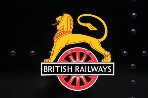 British Railways logo, North Norfolk heritage steam railway line, England, UK British Railways logo