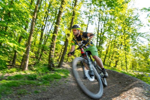 Brammentrail, mountain bike trail on the Schurenbach spoil tip, in Essen North Rhine-Westphalia,