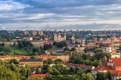 Evening panorama of the city. The historic center of Vilnius