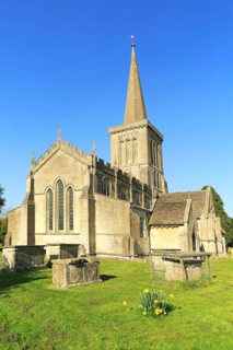 Church of Saint Mary the Virgin with steeple, Bishops Cannings, Wiltshire, England, UK