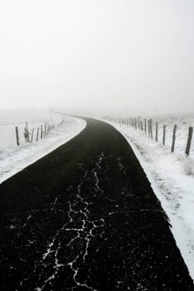 Aubrac plateau. Clear road in winter. Lozere department. Occitanie.France