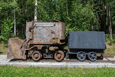 Tenders, coal wagons at Le Bois du Cazier coal mine museum, Marcinelle near Charleroi, province of