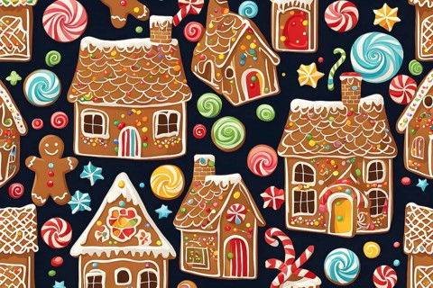 Abstract wallpaper illustration of of gingerbread house decoration, AI generated