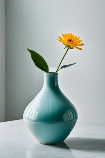 Minimalist ceramic vase composition with a single flower, AI generated