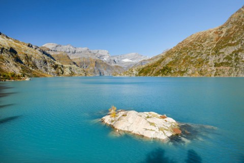 Lac d'Émosson reservoir in the canton of Valais, Switzerland, Europe