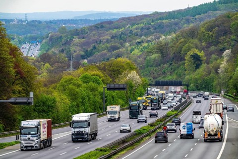 Motorway A1 near Wetter, junction Volmarstein, view to the northeast, in the back left the junction