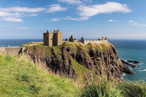 Dunnottar Castle is a ruined castle in Aberdeenshire, Scotland, photographed in September, United