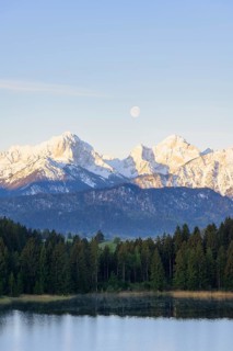 Hegratsrieder See near Füssen, Allgäu Alps, snow, moon, Allgäu, Bavaria, Germany, Europe