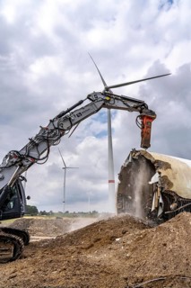 Demolished tower of a 20 year old wind turbine, in the Werl wind farm, 5 old Enercon E-66 turbines
