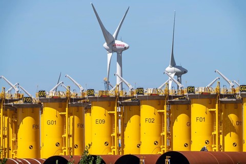 Transhipment centre for offshore wind turbines, which are transported here by the manufacturer and