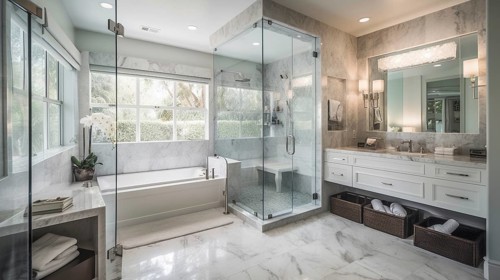 Luxurious custom bathroom upgrade interior, generative AI, AI generated
